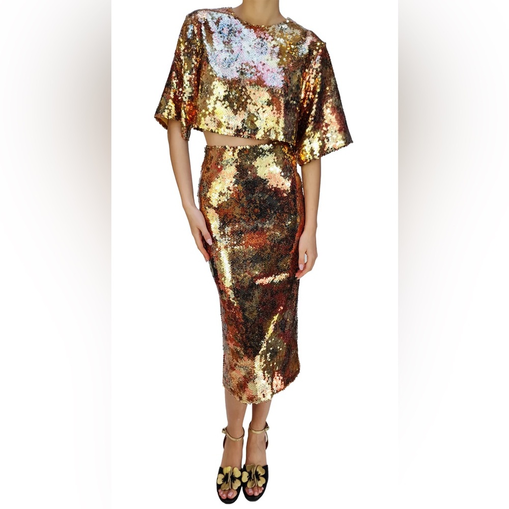Smythe Sequin Skirt - Gold Floral - Size SMALL